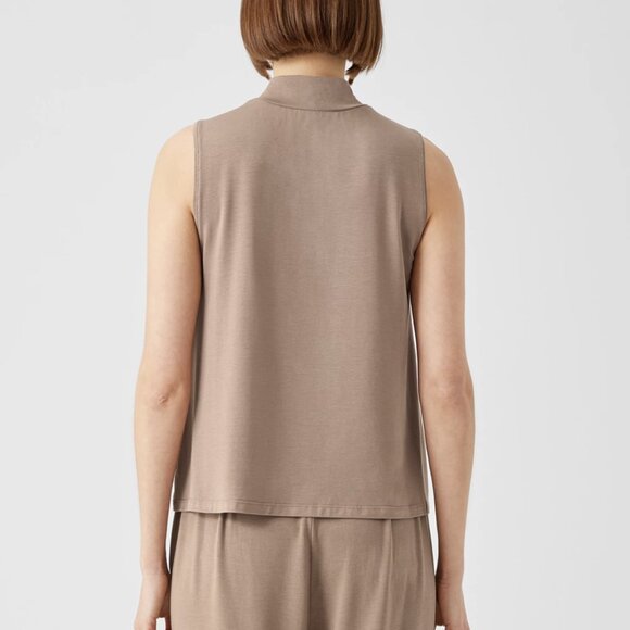 Eileen Fisher Barley Basic Length Fine Jersey Mock Neck Tank - Picture 3 of 5